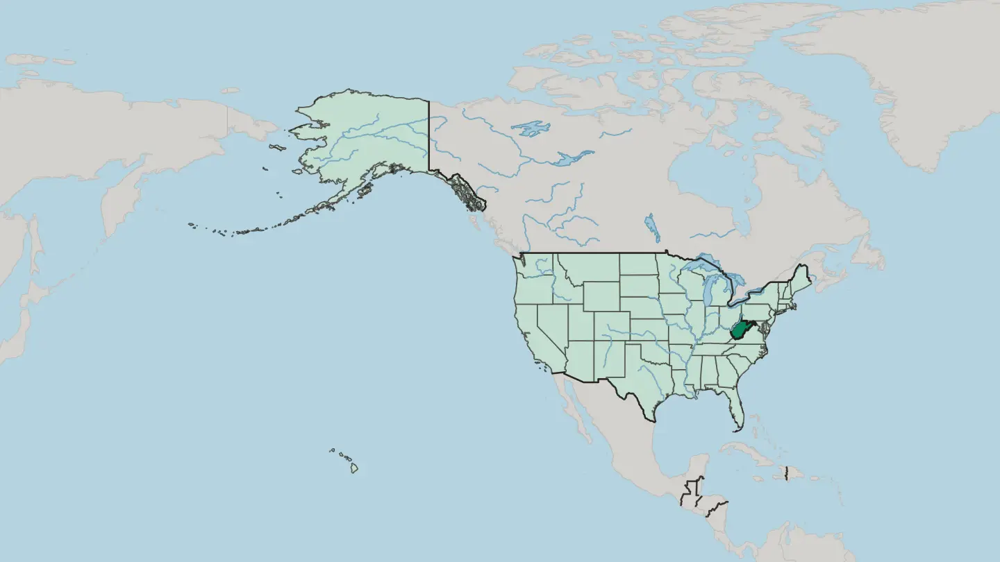Map of West Virginia in United States