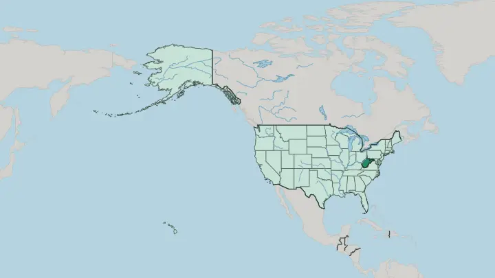 Map of West Virginia in United States