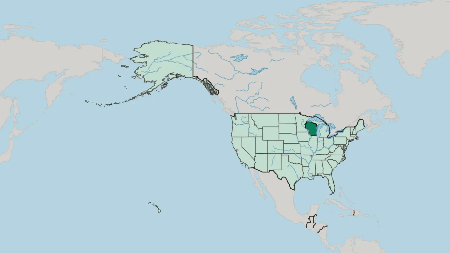 Map of Wisconsin in United States