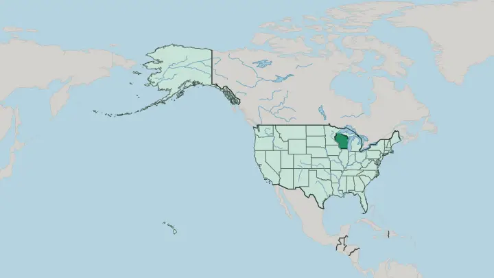 Map of Wisconsin in United States