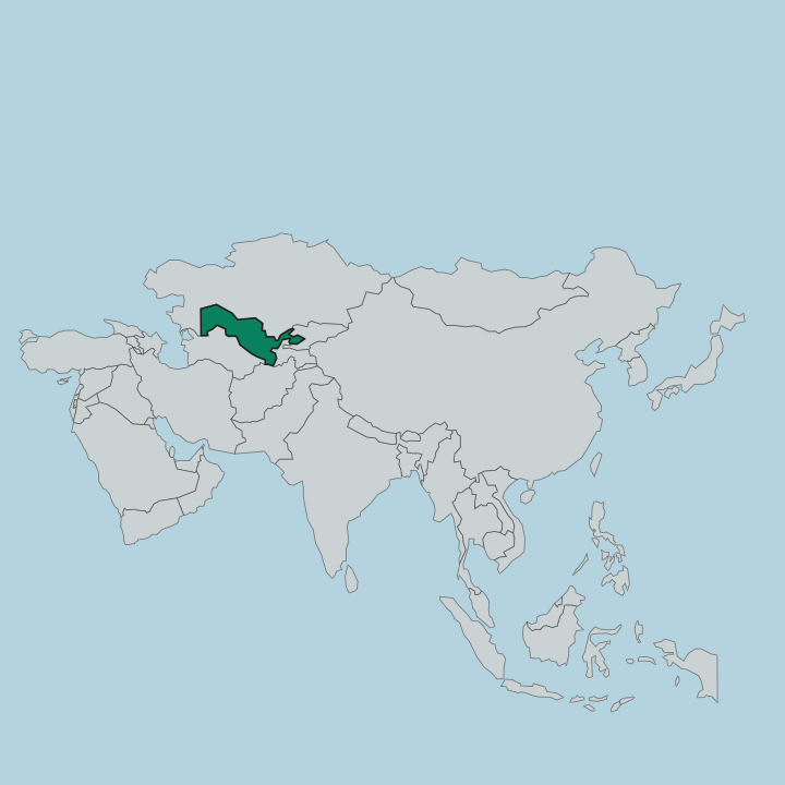 Map showing Uzbekistan — In Asia