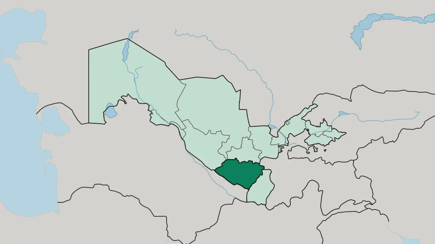 Map of Qashqadaryo Region in Uzbekistan