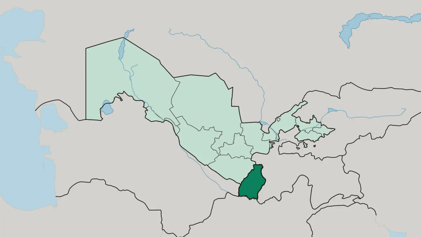 Map of Surxondaryo Region in Uzbekistan