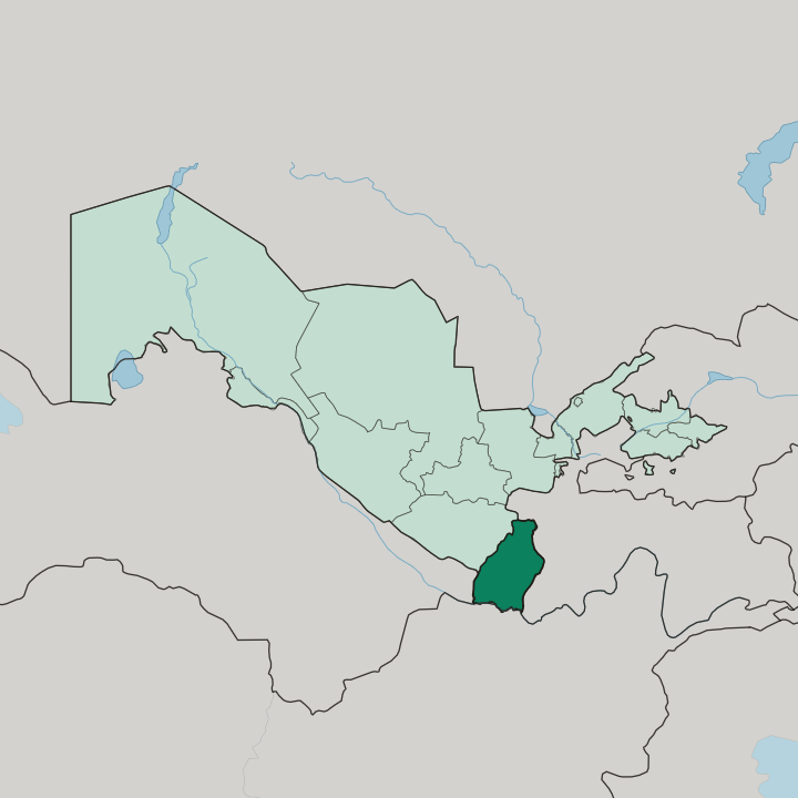 Map showing Surxondaryo Region — In Uzbekistan