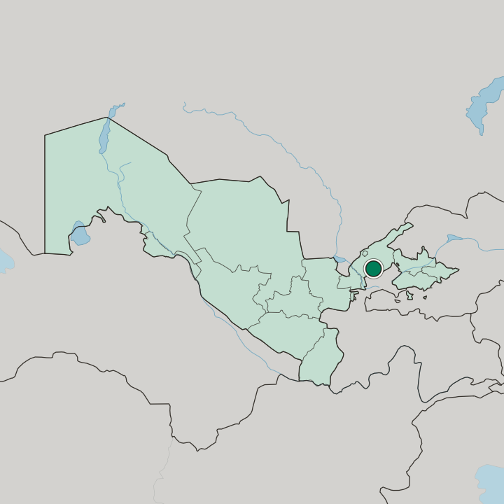 Map showing Olmaliq — In Uzbekistan