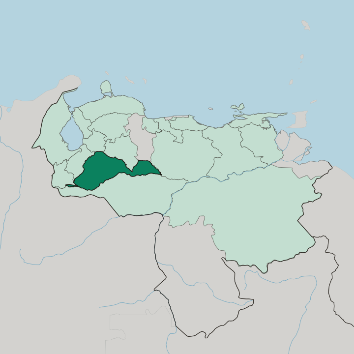 Map showing Estado Barinas — In Venezuela