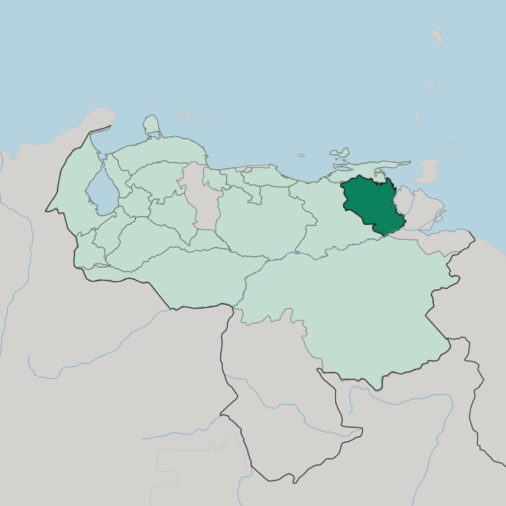 Map showing Estado Monagas — In Venezuela