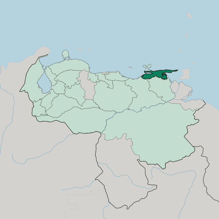 Map showing Estado Sucre — In Venezuela