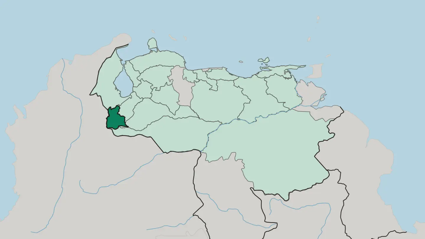 Map of Estado Táchira in Venezuela