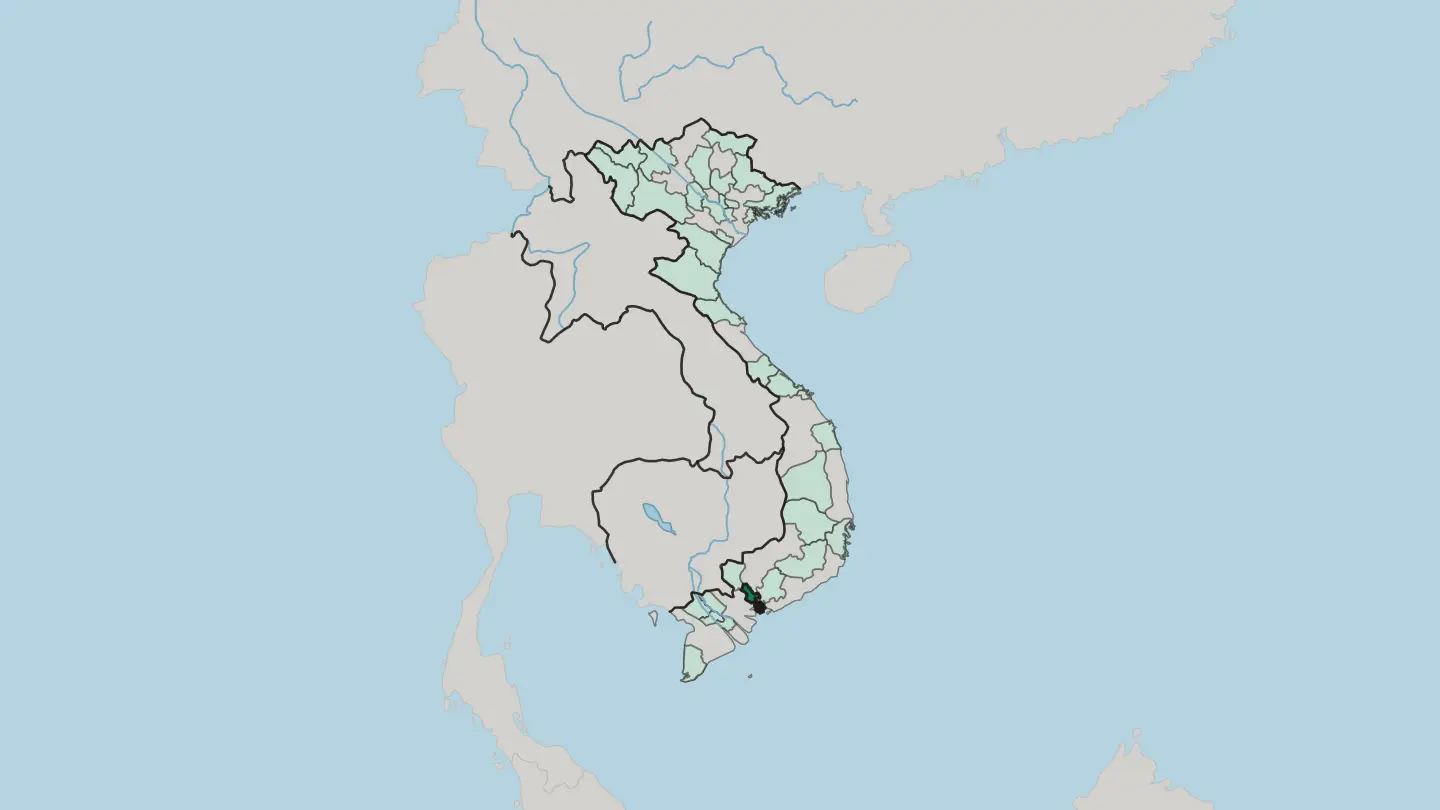 Map of Ho Chi Minh City (HCMC) in Vietnam