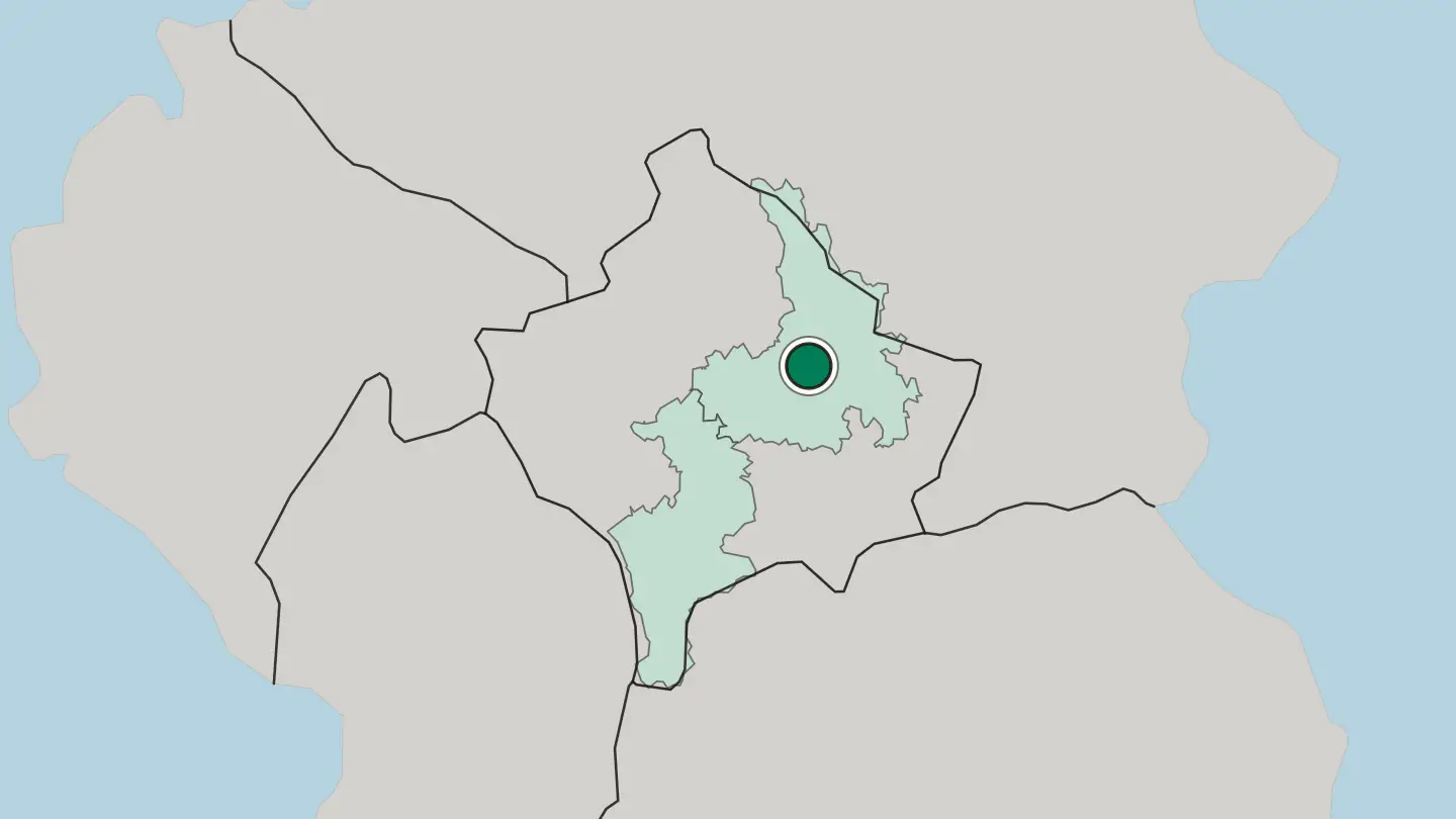 Map of Pristina in Kosovo