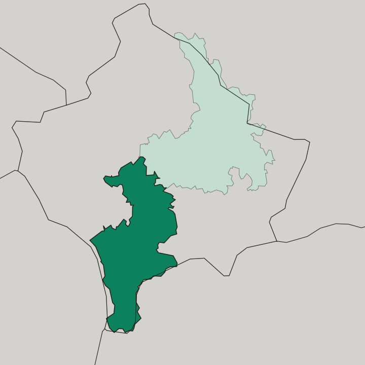 Map showing Prizren District — In Kosovo