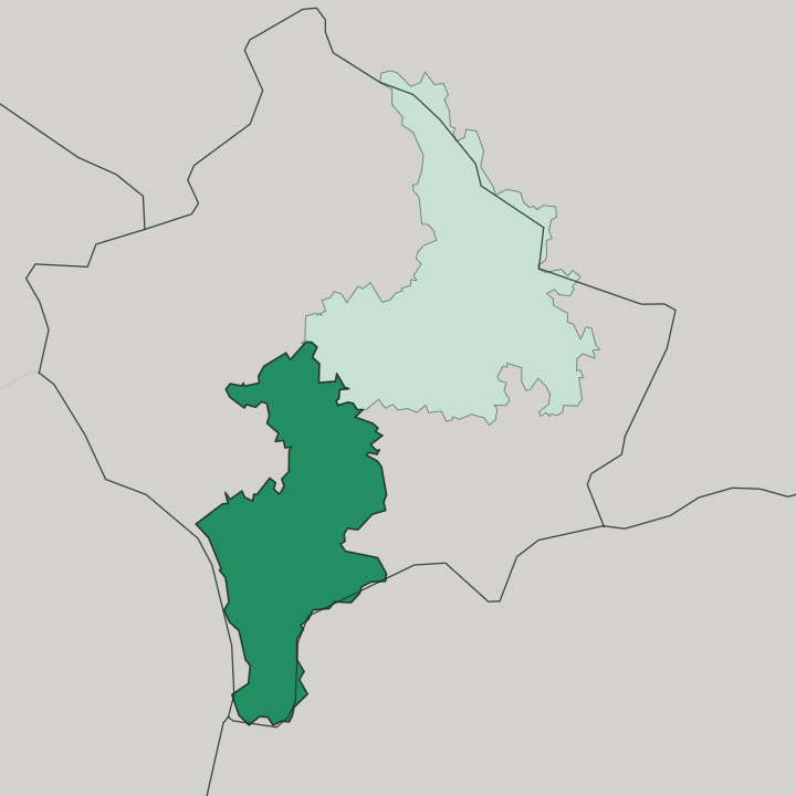 Map showing Prizren District — In Kosovo