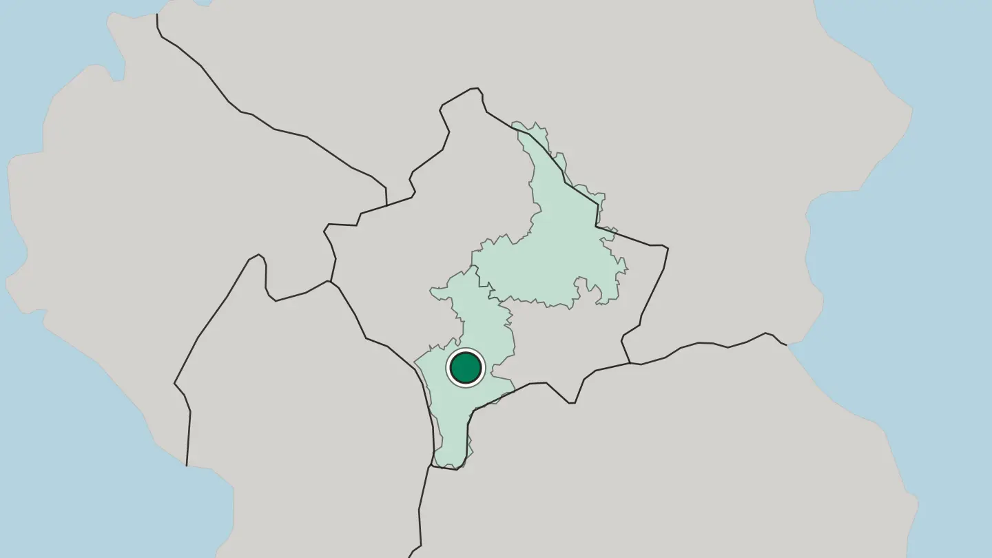 Map of Prizren in Kosovo