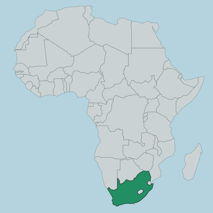 Map showing South Africa — In Africa