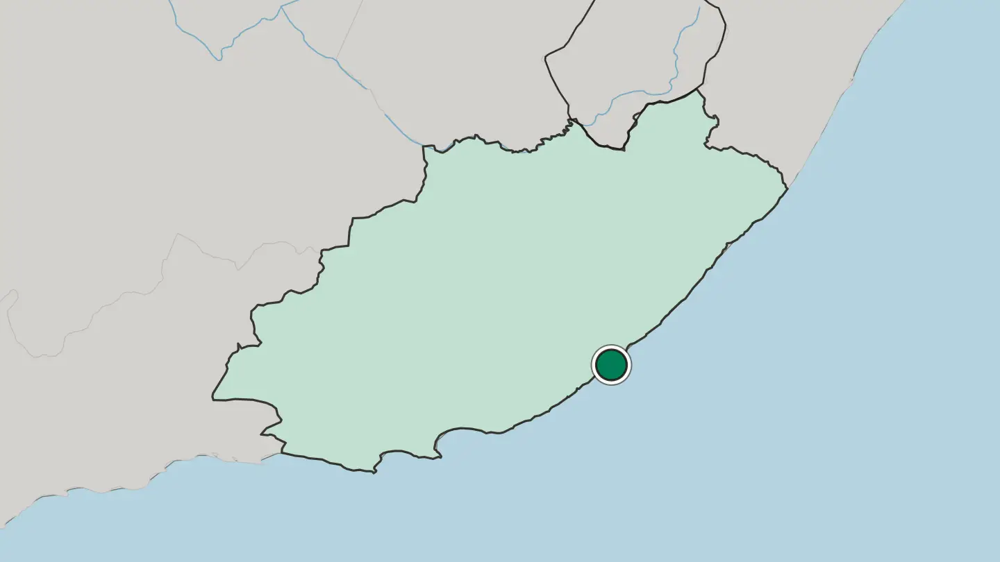 Map of East London in South Africa