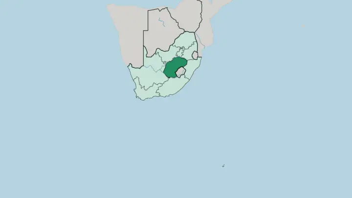 Map of Free State in South Africa