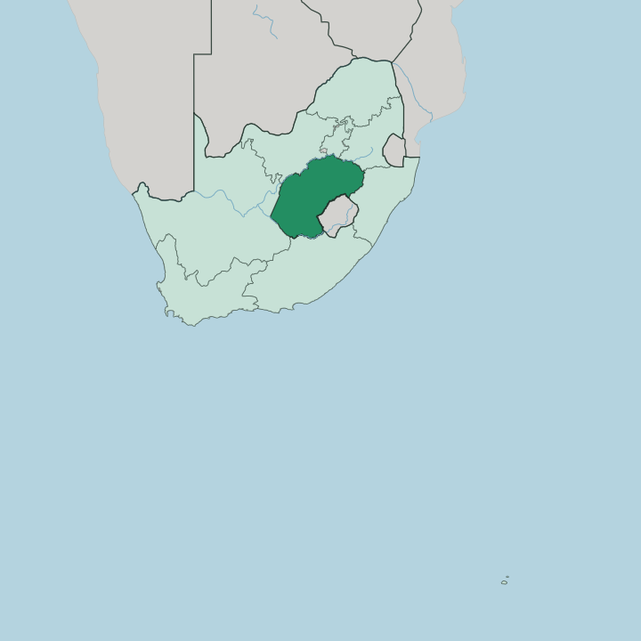 Map showing Free State — In South Africa