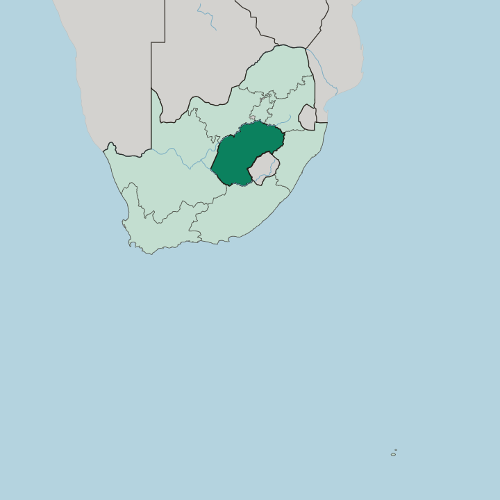 Map showing Free State — In South Africa