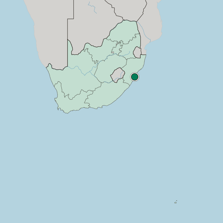 Map showing Durban — In South Africa