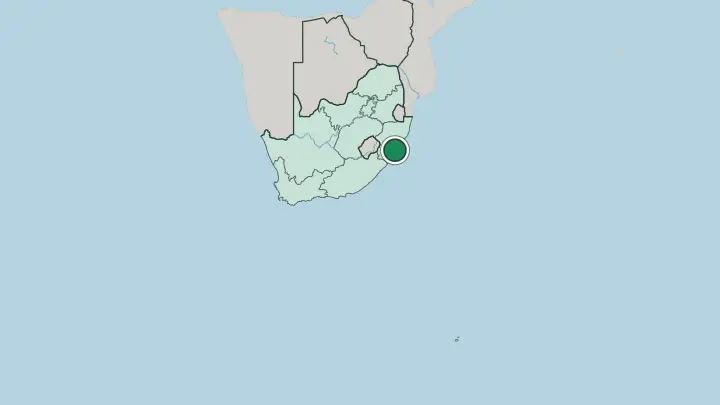 Map of Durban in South Africa