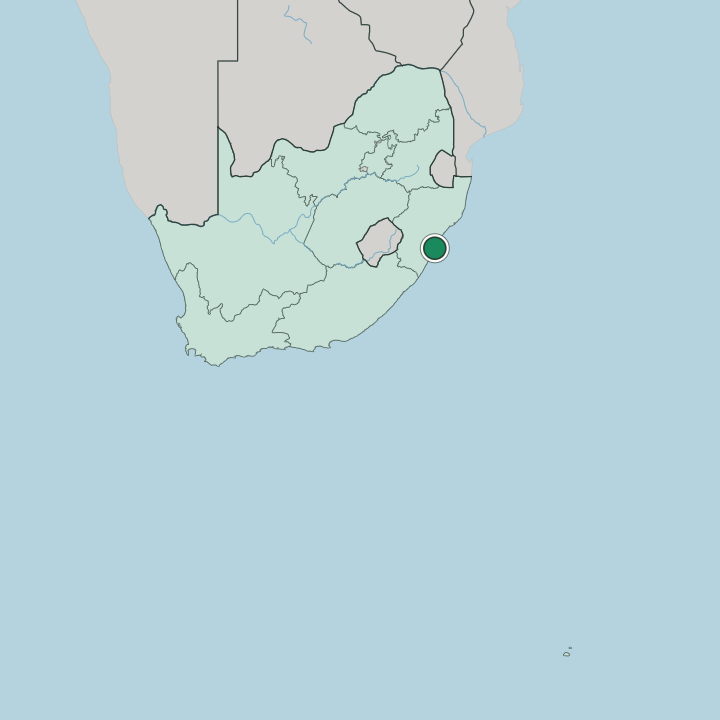 Map showing Durban — In South Africa
