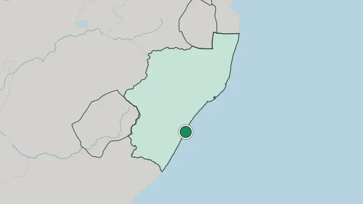 Map of Durban in South Africa