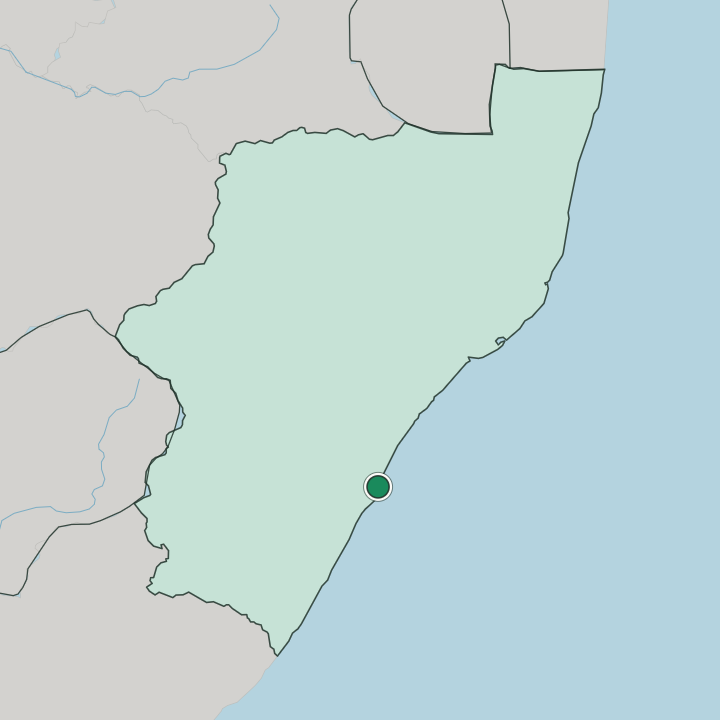 Map showing Durban — In KwaZulu-Natal