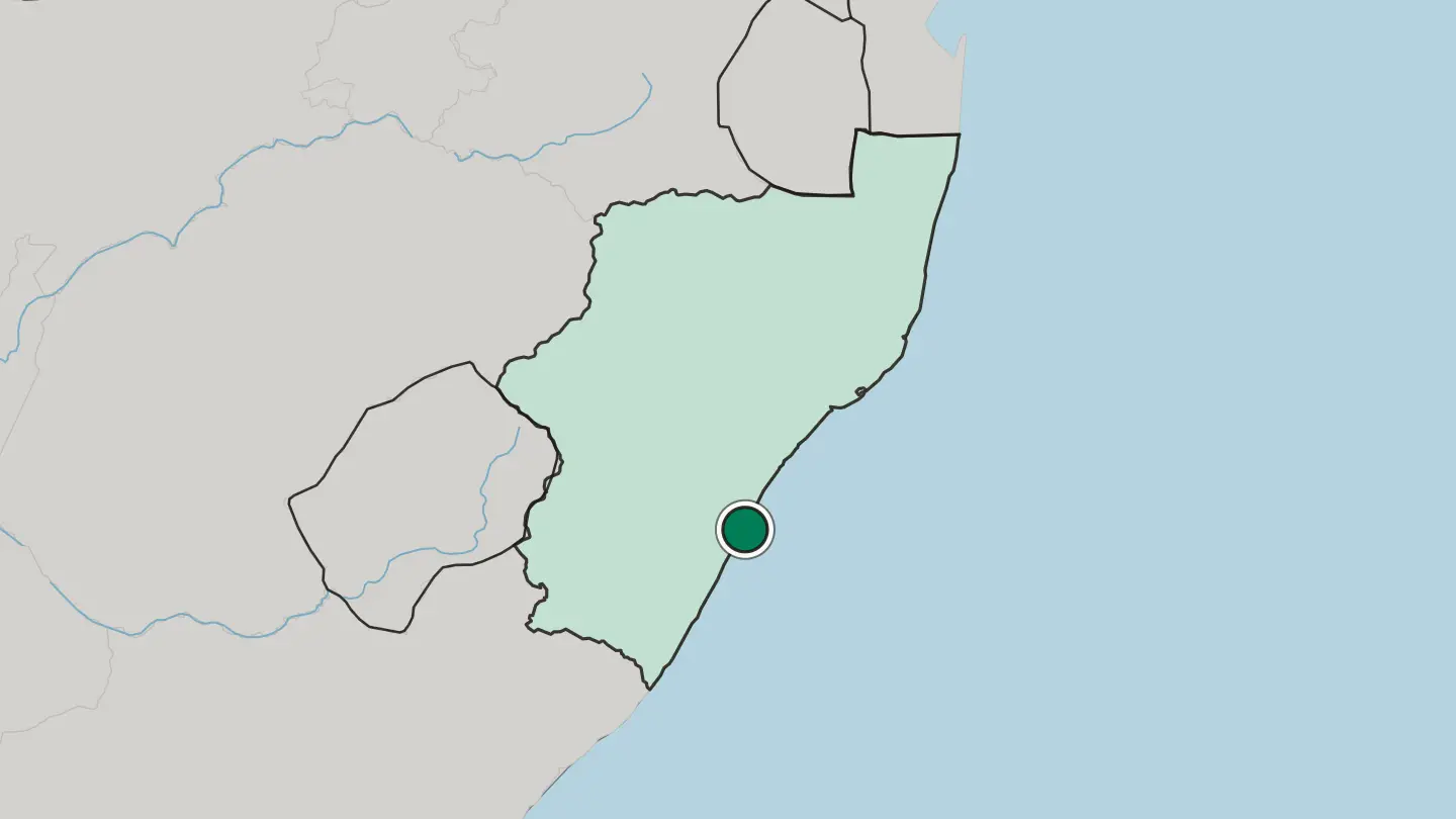 Map of Durban in South Africa