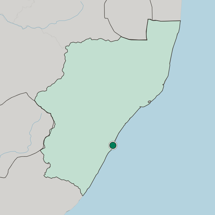 Map showing Durban — In KwaZulu-Natal