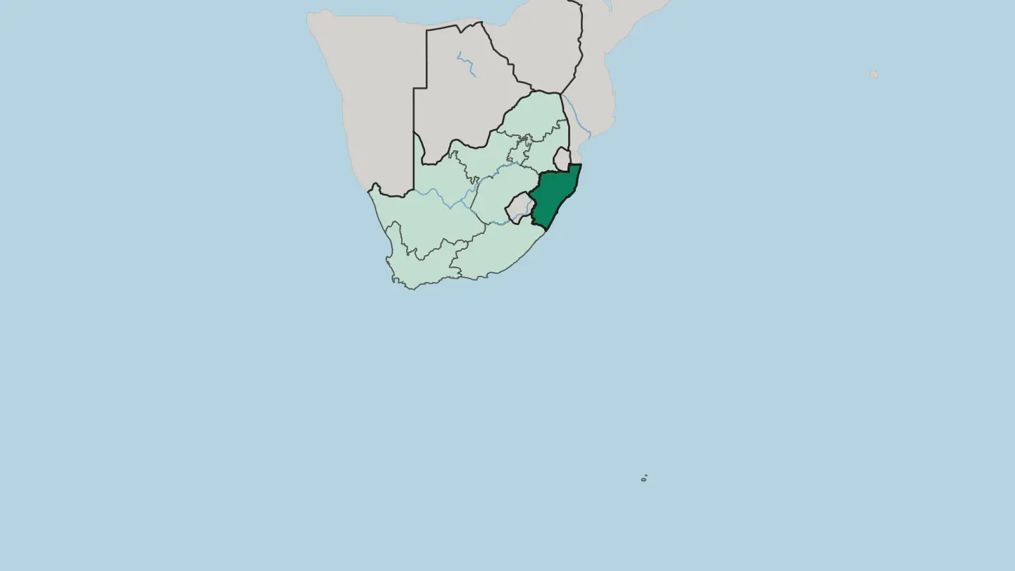 Map of KwaZulu-Natal in South Africa