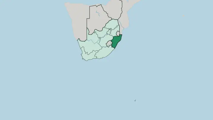 Map of KwaZulu-Natal in South Africa