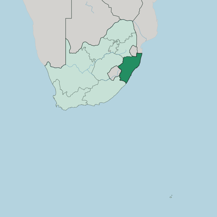 Map showing KwaZulu-Natal — In South Africa