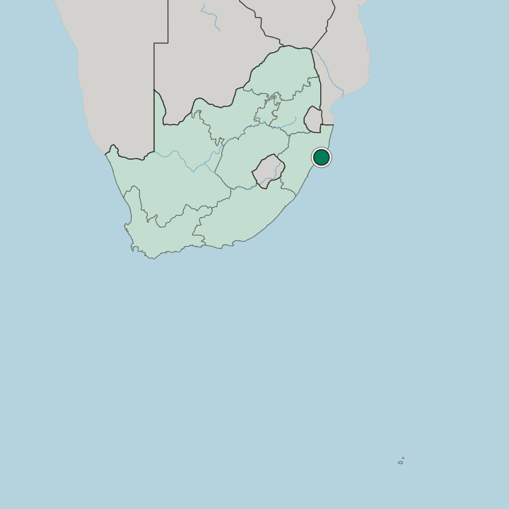 Map showing Richards Bay — In South Africa