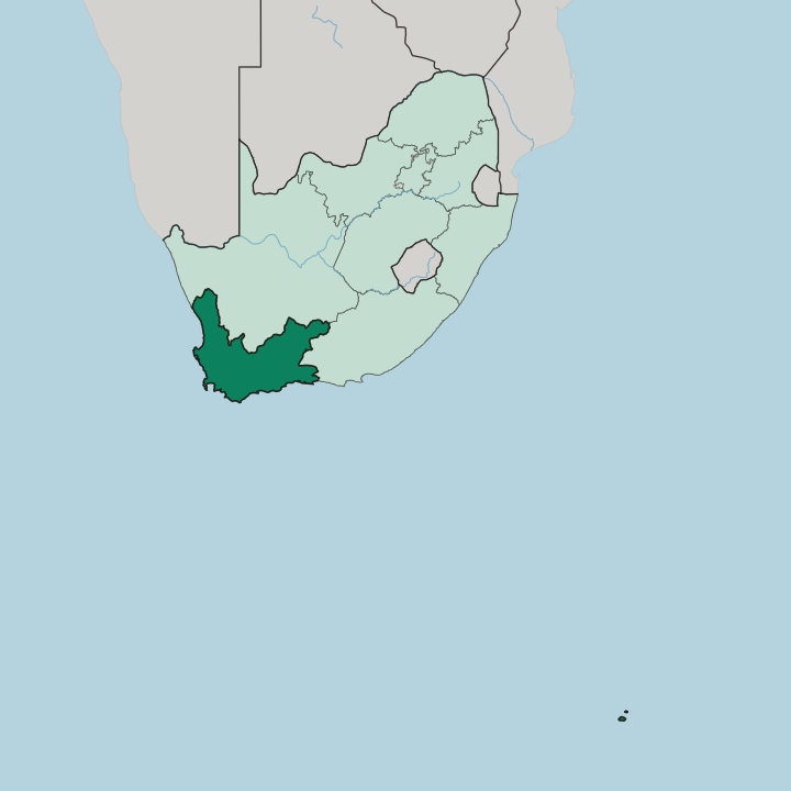 Map showing Western Cape — In South Africa