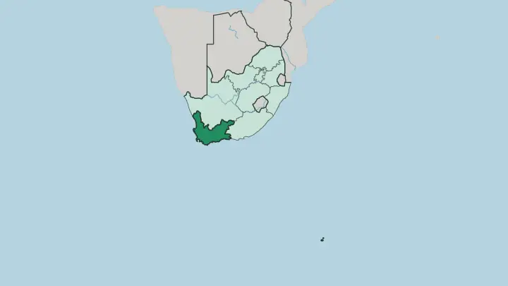 Map of Western Cape in South Africa