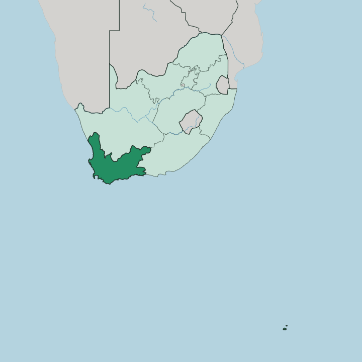 Map showing Western Cape — In South Africa