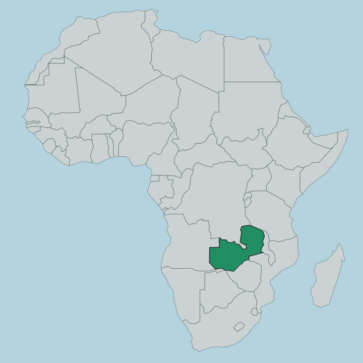 Map showing Zambia — In Africa