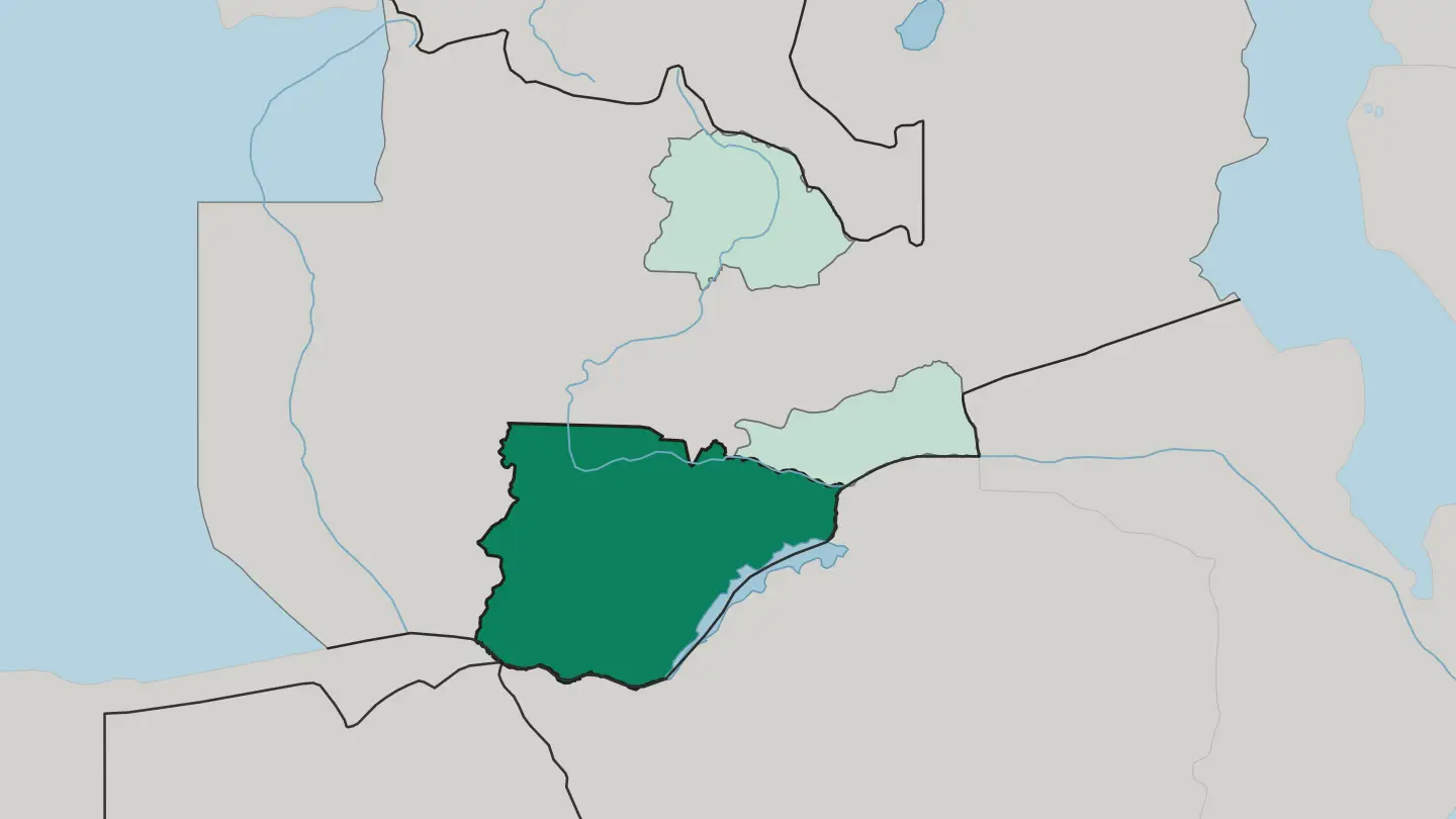 Map of Southern Province in Zambia