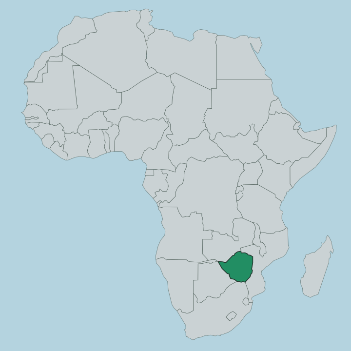 Map showing Zimbabwe — In Africa