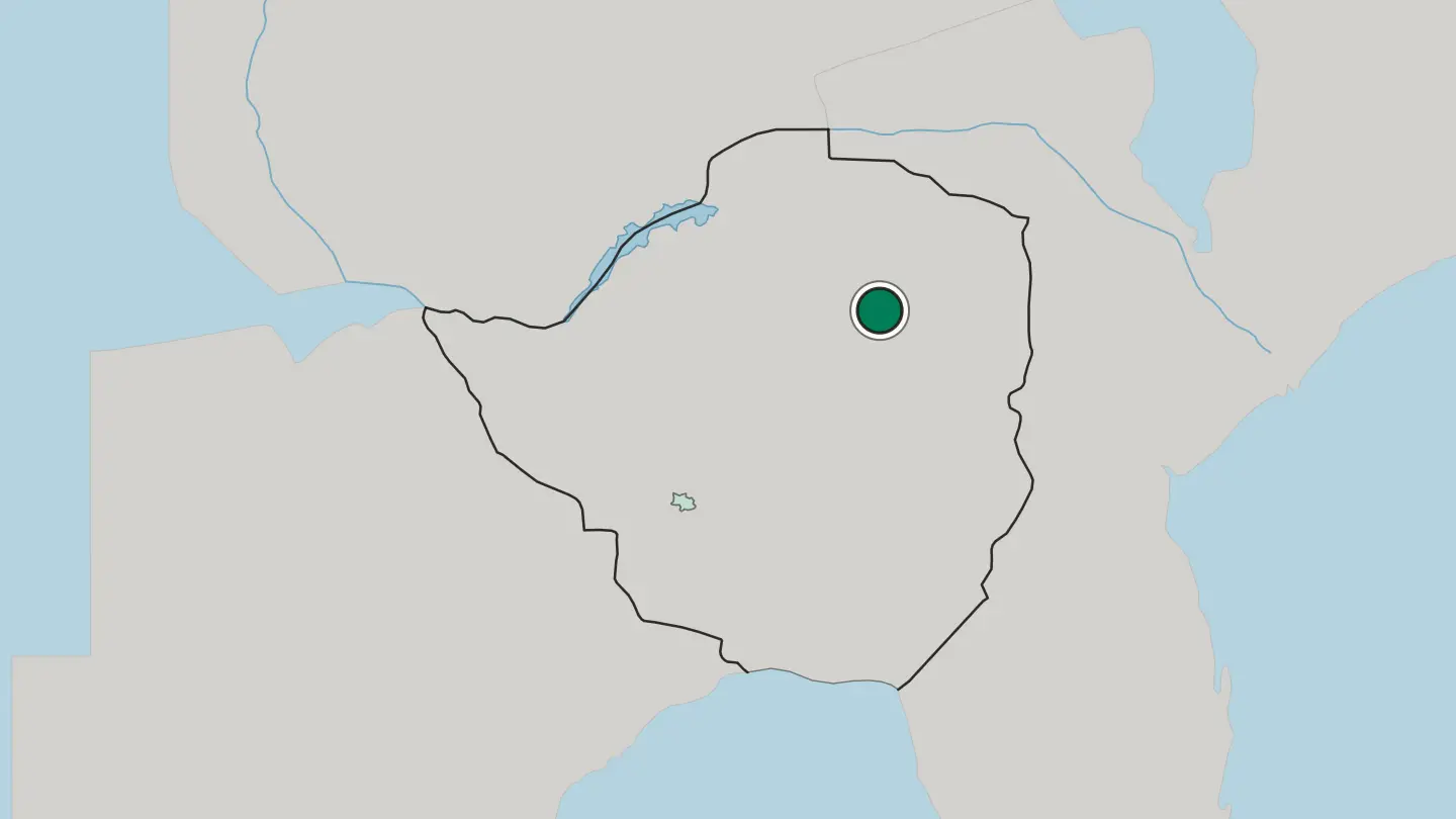 Map of Harare in Zimbabwe